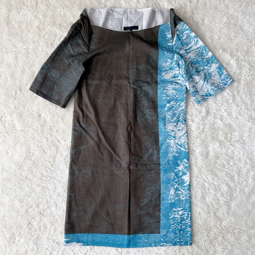 VTG JIL SANDER Woman Light Cotton Brown Blue Summer Dress EU34 Luxury Designer